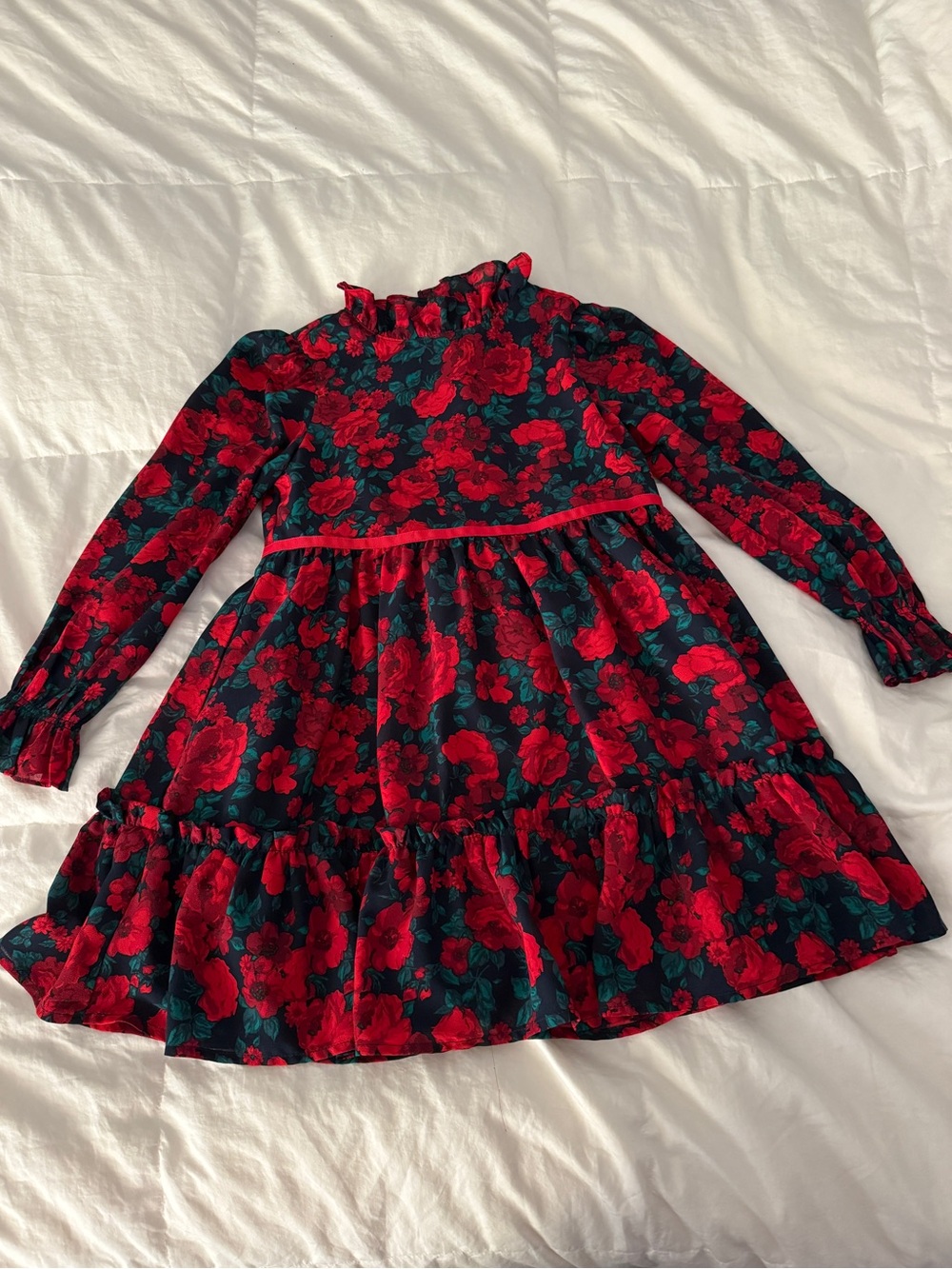 Janie and Jack Red Floral Long-Sleeve Ruffle Dress